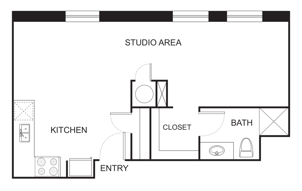Floorplan diagram for Indi 2 Studio, showing Studio